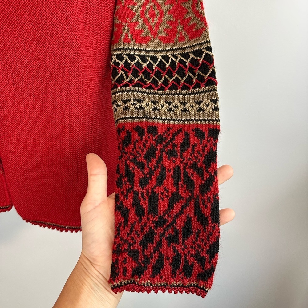 Peruvian Imports 100% Baby Alpaca Wool Red Button Front Sweater - S - Picture 4 of 7